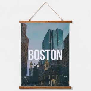 Vintage-Boston-Stadtansicht-Druck - Historische Ar Wandteppich Mit Holzrahmen