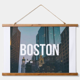 Vintage-Boston-Stadtansicht-Druck - Historische Ar Wandteppich Mit Holzrahmen