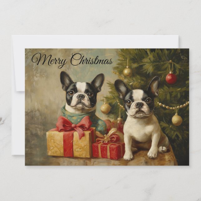 Vintage Boston Terrier Dogs Frohe Weihnachten (Vorderseite)