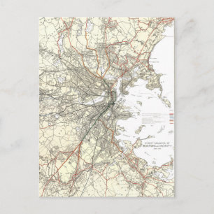 Vintage Boston Transit Line Map (1914) Postkarte