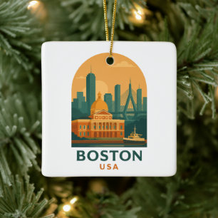 Vintage Boston USA Reise – Retro Stadt Kunst Keramikornament