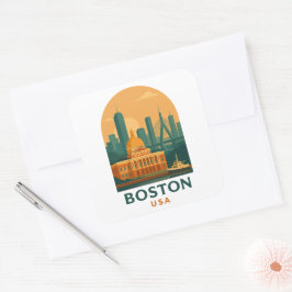 Vintage Boston USA Travel – Retro City Art Quadratischer Aufkleber