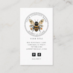 Vintage Botanical-Bienen-Logo-Vorlage Visitenkarte