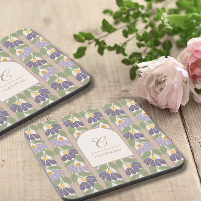 Vintage Botanical Coaster Set with Monogram Getränkeuntersetzer (Monogrammed Floral Coaster By Blissful Learning)