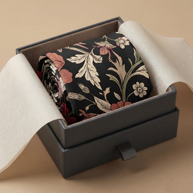 Vintage Botanical Dark Background Krawatte (#MensFashion
#LuxuryStyle
#Necktie
#FloralTie
#VictorianStyle
#BotanicalPattern
#DarkFloral
#Elegant)