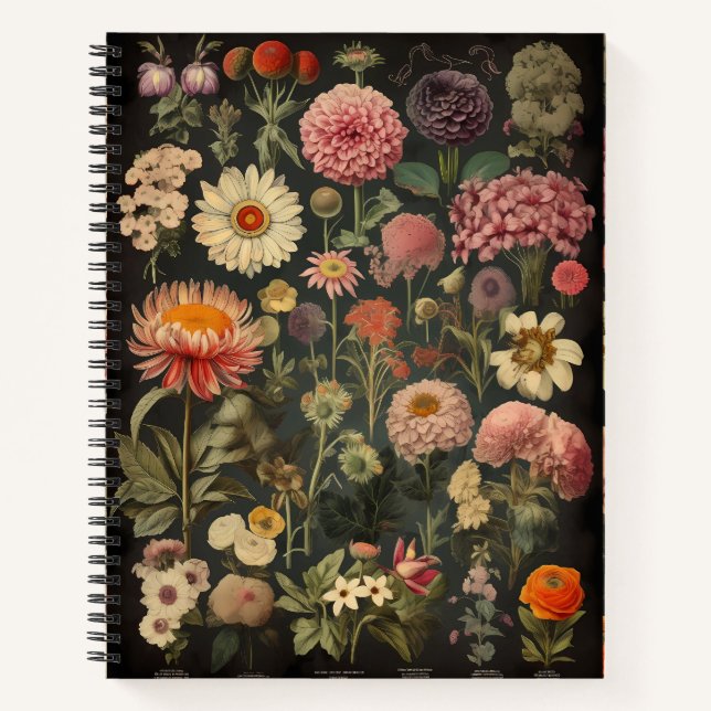 Vintage Botanical Flower Notebook – Elegant Floral Notizbuch (Vorderseite)