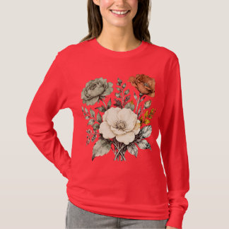 Vintage Botanical Harmony – Elegant Floral Composi T-Shirt