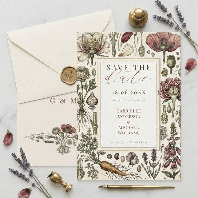 Vintage Botanical Herbs Vegetables Save The Date (Von Creator hochgeladen)