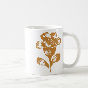Vintage Botanical Linolschnitt in Senfgold Aufkleb Kaffeetasse