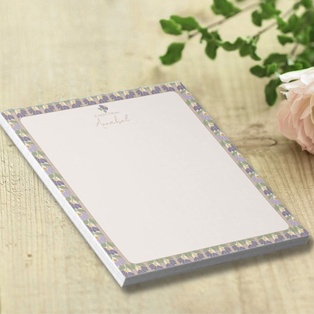 Vintage Botanical Notepad with Personalization Notizblock (Personalized Floral Notepad by Blissful Learning)
