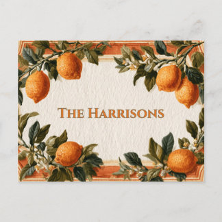 Vintage Botanical Orange Frame With Family Name Postkarte