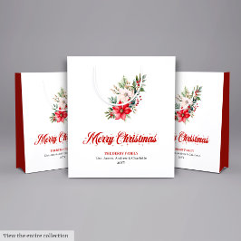 Vintage Botanical Red Poinsettia Holiday Gift Bag Mittlere Geschenktüte