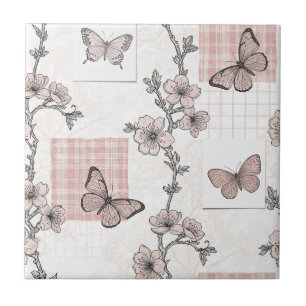Vintage Botanical Schmetterling Toile-Muster (5) Fliese