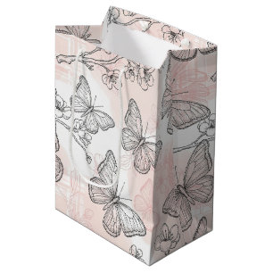 Vintage Botanical Schmetterling Toile-Muster (5) Mittlere Geschenktüte