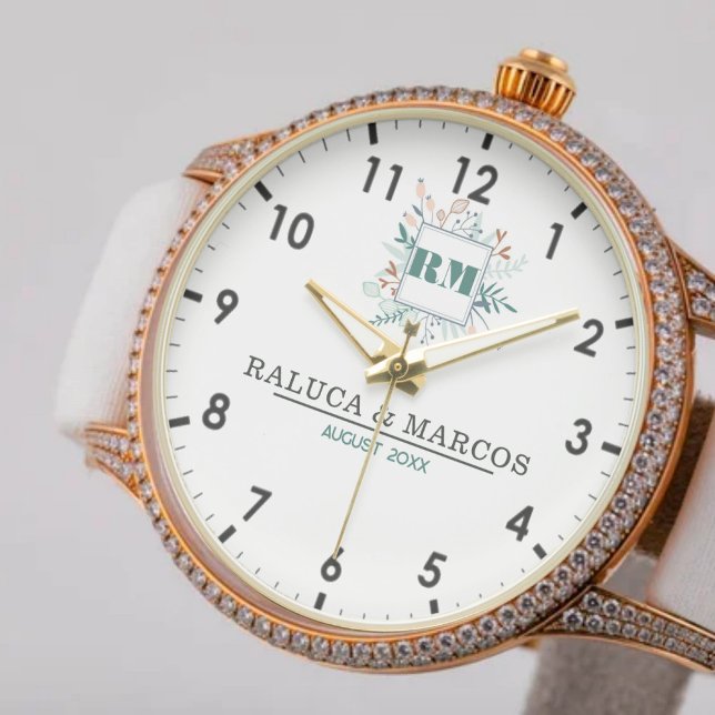 Vintage Botanical Wedding Personalized Names Armbanduhr (Von Creator hochgeladen)