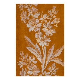 Vintage Botanical White Floral Poster on Brown – G