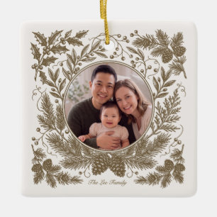 Vintage Botanical Zwei-Foto-Familie - Braun Keramikornament