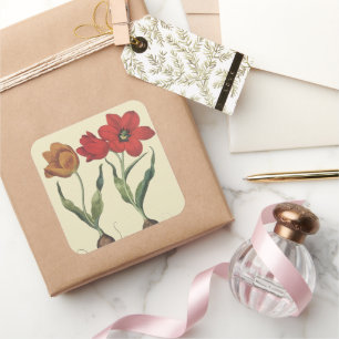 Vintage Botanik, blühende Tulip-Blume und Glühbirn Quadratischer Aufkleber