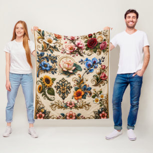 Vintage-Botanik-Blumen-Garten-Flies-Decke Fleecedecke