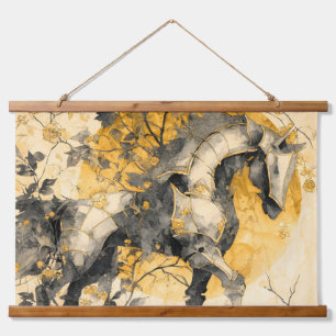 Vintage-Botanik-Geist Weißes Pferd Florale Ranken Wandteppich Mit Holzrahmen
