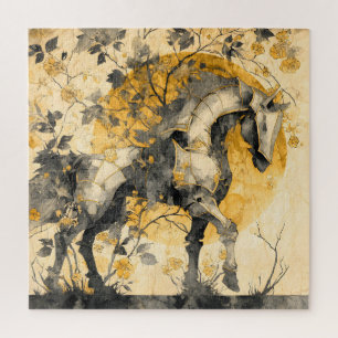 Vintage-Botanik-Geist Weißes Pferd Florale Reben Puzzle