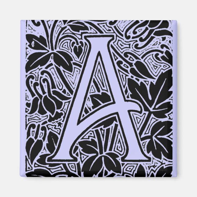 Vintage-Botanik-Initiale A Monogramm Arts & Crafts Magnet (Vorne)