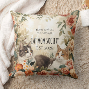 Vintage-Botanik-Katzenmutter-Gesellschaft Florale Kissen