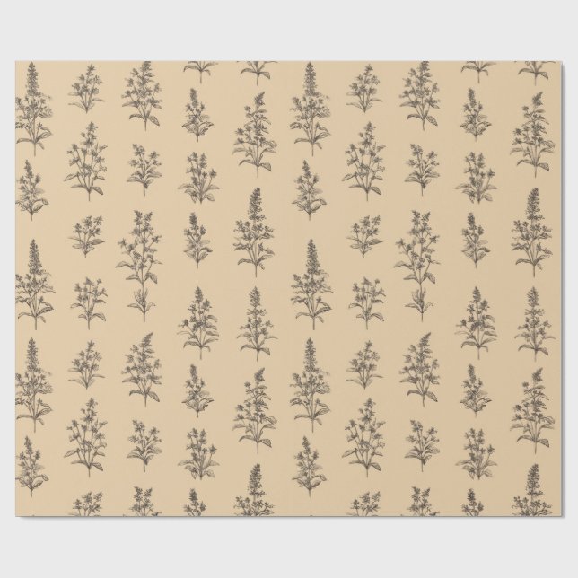 Vintage-Botanik-Kräutermuster – Neutrale Flora Geschenkpapier (Flach)