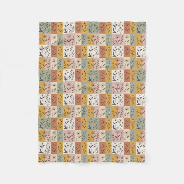 ​Vintage Botanik-Patchwork-Blumen-Decke Fleecedecke (Vorderseite)