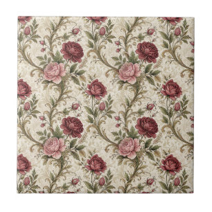 Vintage-Botanik-Rosen- und Damast-Blumenmuster-Kun Fliese