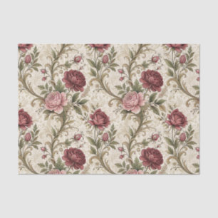 Vintage-Botanik-Rosen- und Damast-Blumenmuster-Kun Seidenpapier