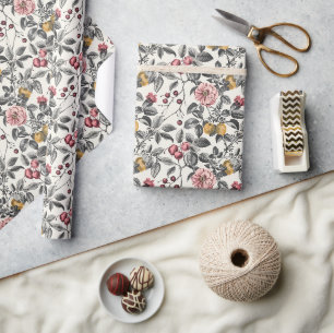 Vintage-Botanik-Stichmuster – Romantisch Geschenkpapier
