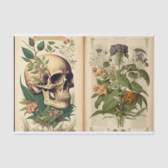 Vintage Botanik und Knochen Buch 3 Decoupage Seidenpapier (Vorderseite)