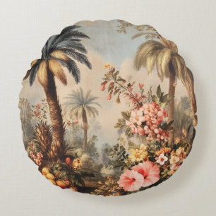 Vintage-Botanikszene mit Palmen Rundes Kissen