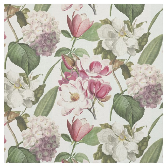 Vintage botanisch-rosa Magnolien und Hydrangeas Stoff (Muster)