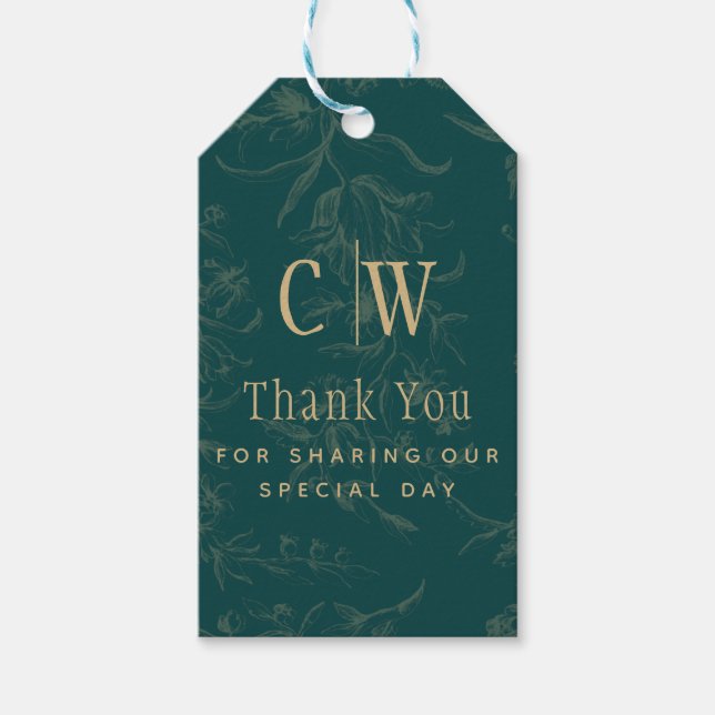 Vintage BOTANISCHE AQUAMARINE GOLD-Gastgeschenk Ho Geschenkanhänger (Vorderseite)