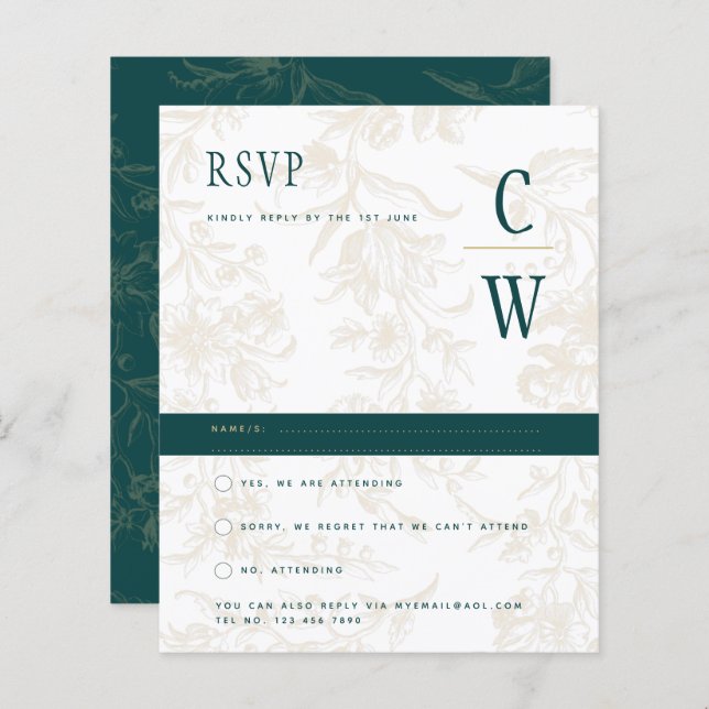 Vintage BOTANISCHE AQUAMARINE GOLD-Hochzeit (Vorne/Hinten)