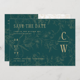 Vintage BOTANISCHE AQUAMARINE GOLD-Hochzeit Save The Date