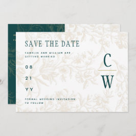 Vintage BOTANISCHE AQUAMARINE GOLD-Hochzeit Save The Date