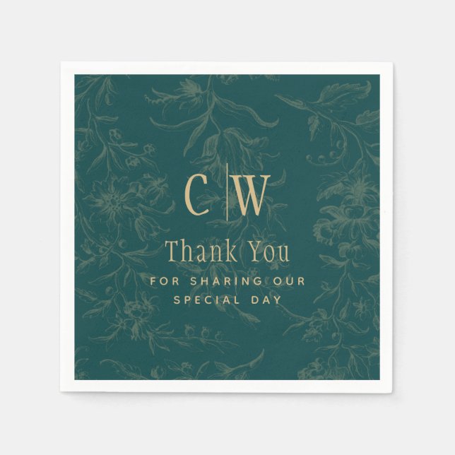 Vintage BOTANISCHE AQUAMARINE GOLD-Hochzeit Serviette (Vorderseite)