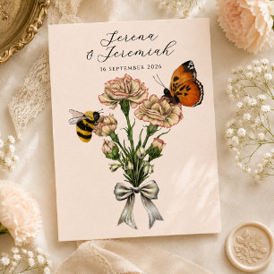 Vintage-Botanische-Biene-und-Schmetterling-Hochzei Postkarte
