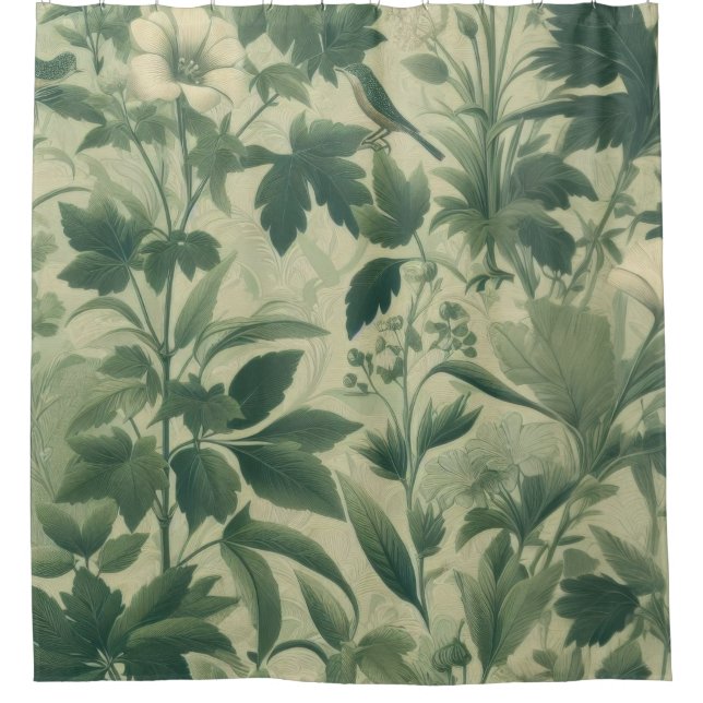 Vintage botanische Blätter drucken Grün Duschvorhang (Vorderseite)