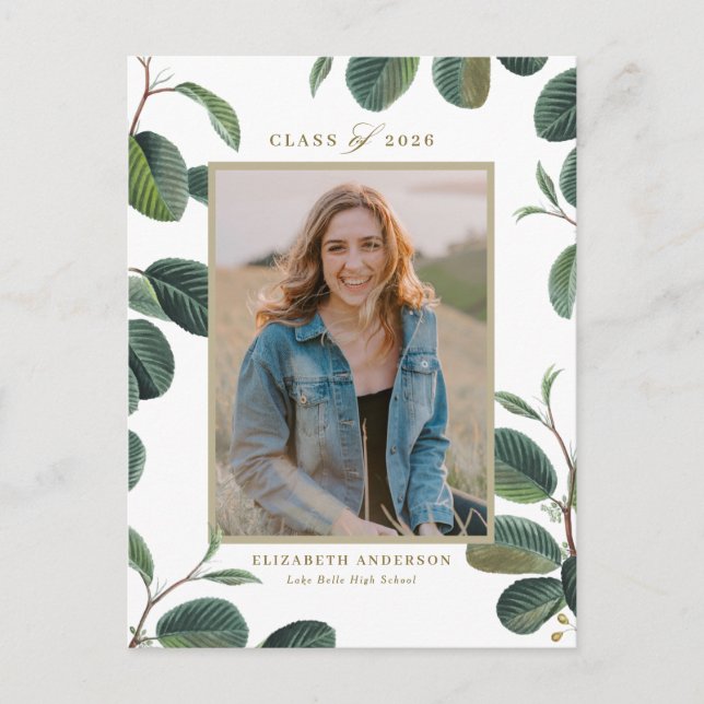 Vintage botanische Blätter Weißes Foto Abschluss Postkarte (Vorderseite)