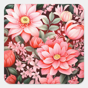 Vintage botanische blühende Blumengärten Quadratischer Aufkleber