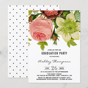 Vintage botanische Blume Graduierungspartei Einladung