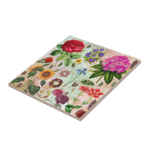Vintage botanische Blume Illustrationen Naturkunst Fliese