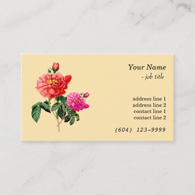 Vintage botanische Blume rot, rosa Visitenkarte (Vorderseite)