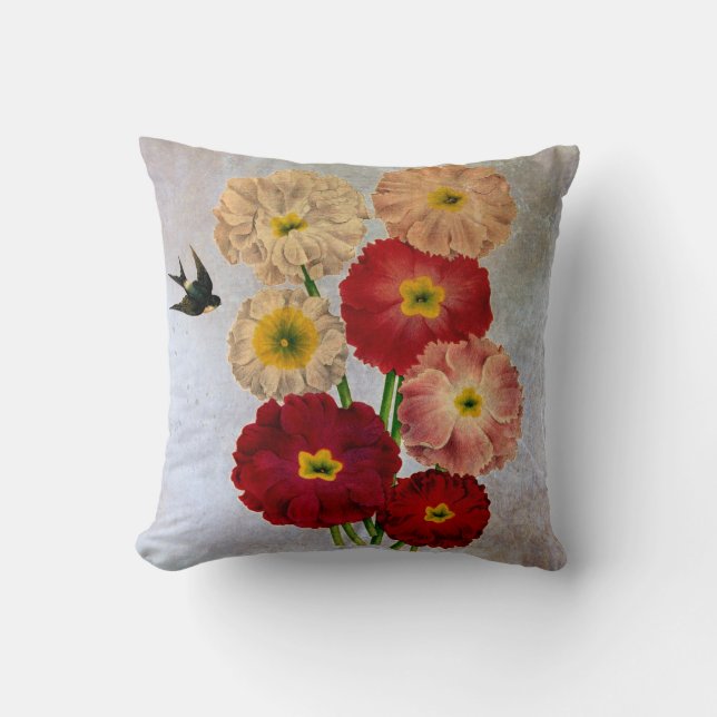 Vintage botanische Blume Schlucken Bird Rustikal B Kissen (Vorderseite)