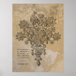 VINTAGE BOTANISCHE BLUME-SCRIPTURE DES 16. JAHRHUN POSTER