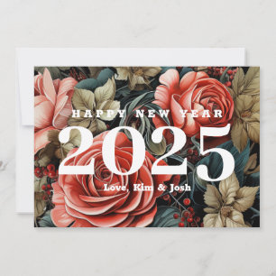 Vintage Botanische Blumen Frohes Neues Jahr 2026 Feiertagskarte